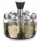 SINOGLASS 6 Jars Stainless Steel Cap With Lazy Susan Triangular Spice Jar Rack Set thumbnail-2