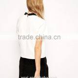 White Short Sleeve Beaded Ruffled Beaded Neckline Top thumbnail-4