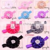2016 New style fancy colorful elastic pearl center fabric flower headband for girls