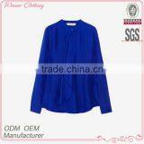 Hot Sale Ladies Royal Blue Long Sleeve Ruffled Fashion Korean Summer Blouse thumbnail-1