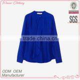 Hot sale ladies royal blue long sleeve ruffled fashion korean summer blouse