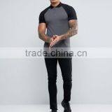 Custom Contrast Raglan Short Sleeve Button Placket Longline Grey Men's Cotton/Spandex 200gsm Casual Slim Fit Polo Tshirt thumbnail-4
