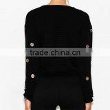 M1159 Runwaylover 2016 Latest Design Fashion Ladies Black Hole Cotton Cross Bandage Sweater thumbnail-4