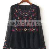 Runwaylover EY2364B Ladies Fashion 2017 Full Embroidery Chiffon Transparent Blouse thumbnail-5