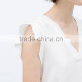 Fashion Ruffles Sleeves Women V Neck White Tank Tops Blank Chiffon Shirt thumbnail-2