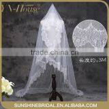 2016 New Fashionable Bridal Accessories Two-layer Appliqued Edged White Wedding Veil thumbnail-1