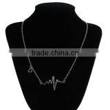 New Fashion Necklace Silver Tone Link Cable Chain With Heartbeat /Electrocardiogram Connector About thumbnail-3