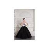 White Black Strapless Princess Tulle Floor Length Party Evening Gowns With Beads thumbnail-1