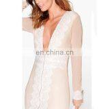 2016 New Fashion Summer Clothes Lace Trim Zip Front Bodycon Dress thumbnail-4