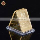 WR 1 Troy OZ 100 Mills Gold Bar Plated with 24k 999 Gold Maple Leaf Bar Replica Bullion for Home Decor