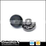 Eco-friendly engraved metal logo racking black nickle spray-oil domed denim shank buttons for clothing .