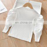 2021 Spring Autumn Black White Pure Cotton Girls Tops Puff Sleeves Patchwork Kids Shirts thumbnail-5