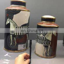 Retro Luxury Zebra Painting Brown Pottery Horse Ceramic Jar For Home Decor Accessories thumbnail-4
