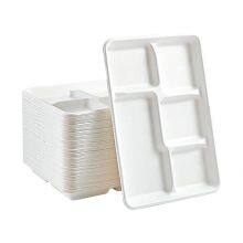 5 Compartment Compostable Tableware Disposable Biodegradable Dinnerware Sugarcane Bagasse Trays thumbnail-2