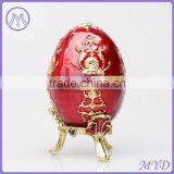 Fashion Jewelry Metal Red Enameled Faberge Style Russian Egg Trinket Box thumbnail-1
