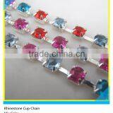 2 Rows Clear Rhinestone Silver Plated Close Roll Cup Chain Trims In Bulk thumbnail-6