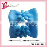 Small Cute Ribbon Bow Hair Elastic Band Made in China With Plastic Flower (XH12-2107) thumbnail-3