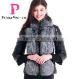 2015 Winter Fashion Leather Short Women Jacket With Silver Fox Collar Detachable Cuffs Overcoat