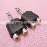 Stereo Audio System Black 6.5 Male to RCA Female Connector Adapter 2 to 1