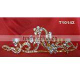 Wedding Rhinestone Gold Tone Bridal Flower Bridal Crown thumbnail-2
