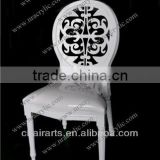 event rental solid stackable carved back acrylic wood chair (engraved on the back)