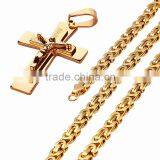 Latest Hot Necklace Accessory Double Deck Scaved Letter JUSUS Gold Hallowmas Christian God Crux Titanium Steel Pendant Necklaces thumbnail-3