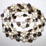 Smoky Quartz Fresh Water Pearl Fancy Bezel Setting Chain thumbnail-5