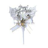 Printed Merry Christmas Sliver Leaf and Fruit Shape Plastic Cake Decoration