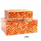Orange Chevron Pattern Bone Mosaic Wooden Box Match Available in All Sizes and Colours thumbnail-1