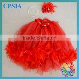 Girls 3 layers tutu dress match headband necklace set red solid dresses