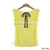 Plus Size Ladies Blouses 2015 New Summer Women Blouse O-Neck Lotus Leaf Casual Shirt Women Clothing Lacing Bow Chiffon Blouse thumbnail-2