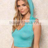 MGOO 2017 Custom Made Sleeveless Cotton Spandex 180g Crop Tops With Hood Fashion Mint Lounge Basic Tops thumbnail-2