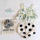 Tropical Lemon Pattern Cotton Fabric Baby Clothes Sleeveless Shirt Shorts Set thumbnail-4