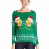 Women Green Sweater Christmas Stock Pattern Christmas Jumper Sweater thumbnail-1