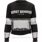 Custom Woman Black Sweater 199X Printing Mesh Cotton Contrast Hoodies Top Long Sleeve Mesh Sweatshirt thumbnail-1
