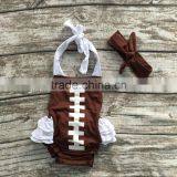 2016 New Baby Girls Kids Infant Toddler Romper Football Bubble Girls Brown Outfits With Matching Headband thumbnail-1