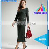Back Split Simple 3/4 Sleeve Long Dress With Belt thumbnail-1