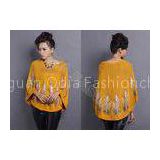 2014 Fancy Yellow Womens Boat Neck Sweater Jacquard Pattern Pullover for Young Ladies