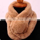 Genuine rabbit fur scarf with big rabbit fur pom pom wholesale