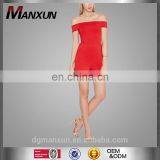 Red Slim Short Dress Off Shoulder Romper With Zipper thumbnail-1