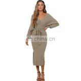 2020 Wholesale New Arrivals Summer Women Knitted Dress V Neck Bodycon Sweater Dress thumbnail-1