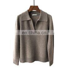 Women Casual Polo Neck Plain Knit Thick Cashmere Sweater thumbnail-1