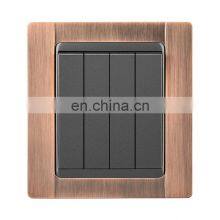 Type 86 UK/EU Standard 4 Gang 1/2 Way Wall Push Button Light Switch Zinc Alloy Panel Socket and Switches Electrical 10A