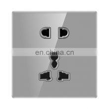 Universal 5 Pin Wall Socket 16A Organic Glass Panel 86*86mm Socketes and Switches Electrical