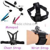 Multifunctional Chest Strap/ Head Strap/ Monopod/ Wrist Strap Mount for GoPro Hero 3+/3/2/1, GoPro Accessories With High Quality