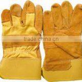 industrial split leather working gloves with yellow cuff