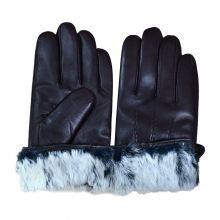 Custom Men Black Winter Warm Waterproof Fashion Sheepskin Leather Gloves With Rabbit Fur Lining thumbnail-5