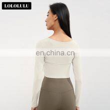 Hollow Cutout Sports Plain T-Shirts Women Custom Logo Sportswear Breathable Yoga Fitness Tops thumbnail-2