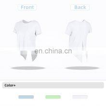 Cool Jacquard Short Sleeved T-Shirts Custom Logo Women Back Slit Yoga Summer Tank Tops thumbnail-5