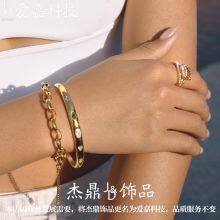 Gold Plated Stainless Steel Cuff Bangle Bracelet for Women Colorful CZ Stone Open Bracelet Waterproof Hypoallergenic Jewelry Wholesale thumbnail-5